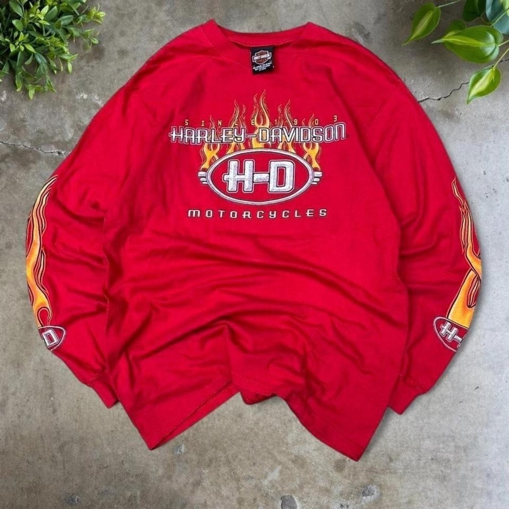 Vintage 2004 Harley Davidson fire long sleeve flame shirt red size medium